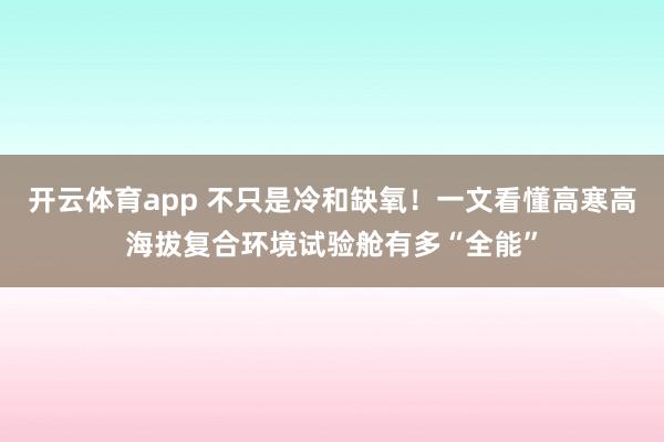 开云体育app 不只是冷和缺氧！一文看懂高寒高海拔复合环境试验舱有多“全能”