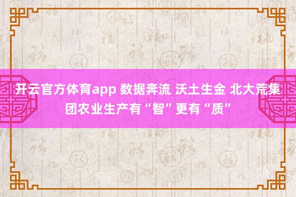 开云官方体育app 数据奔流 沃土生金 北大荒集团农业生产有“智”更有“质”