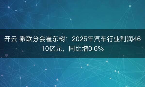 开云 乘联分会崔东树：2025年汽车行业利润4610亿元，同比增0.6%
