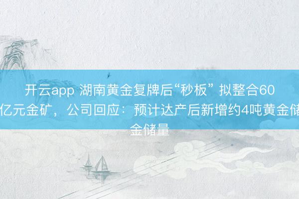 开云app 湖南黄金复牌后“秒板” 拟整合6000亿元金矿，公司回应：预计达产后新增约4吨黄金储量