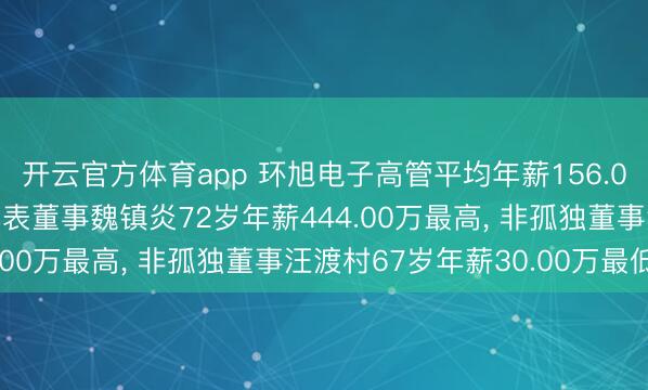 开云官方体育app 环旭电子高管平均年薪156.00万: 总司理及员工代表董事魏镇炎72岁年薪444.00万最高, 非孤独董事汪渡村67岁年薪30.00万最低