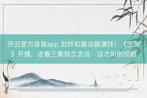 开云官方体育app 刘烨和聂远飙演技！《叵测》开播，连看三集我念念说：这才叫刑侦剧