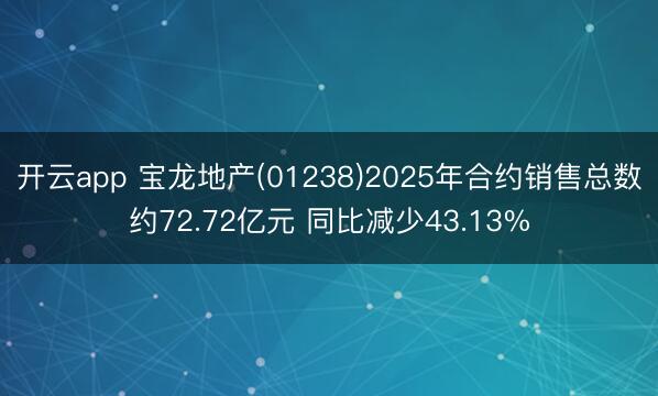 开云app 宝龙地产(01238)2025年合约销售总数约72.72亿元 同比减少43.13%