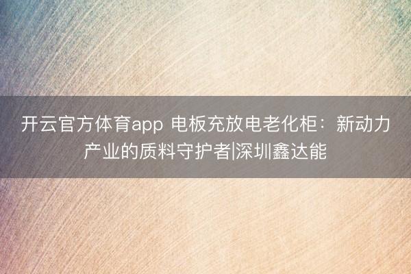 开云官方体育app 电板充放电老化柜:新动力产业的质料守护者|深圳鑫达能