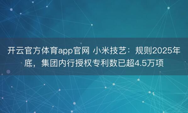 开云官方体育app官网 小米技艺：规则2025年底，集团内行授权专利数已超4.5万项